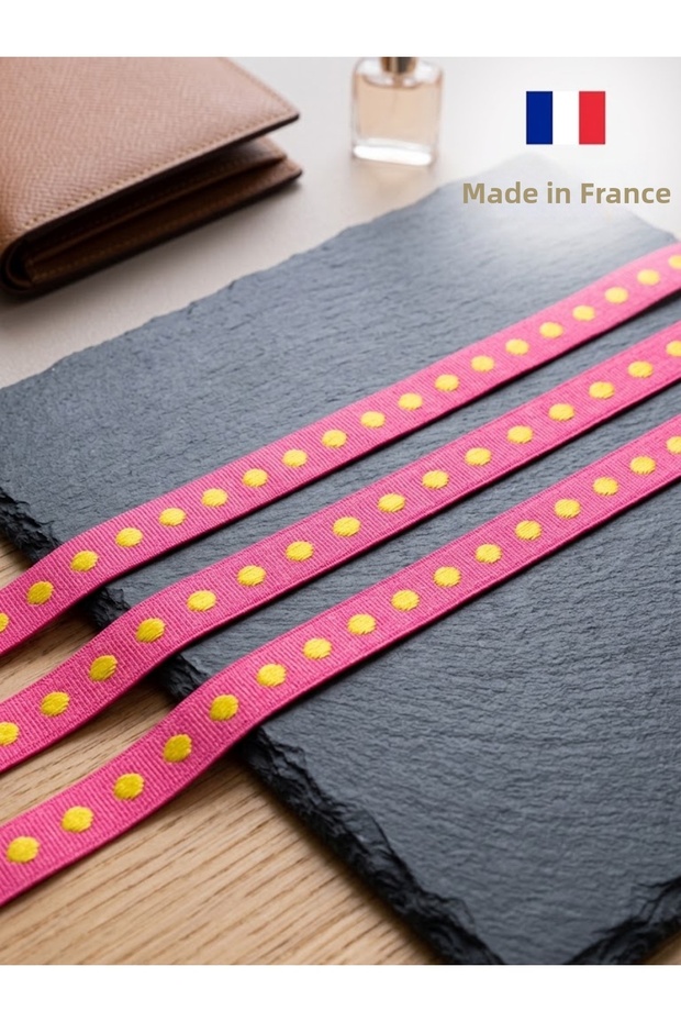 French Neon Pink Polka Dot Ribbon / Sewing Trim Strip / Decorative Ribbon - 10mm - 3 Meters