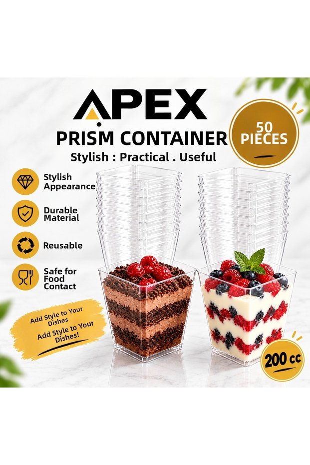 Transparent Crystal Mica Hard Plastic Cubic Prism Bowl 200 Cc 50 Pieces Presentation Container Without Lid