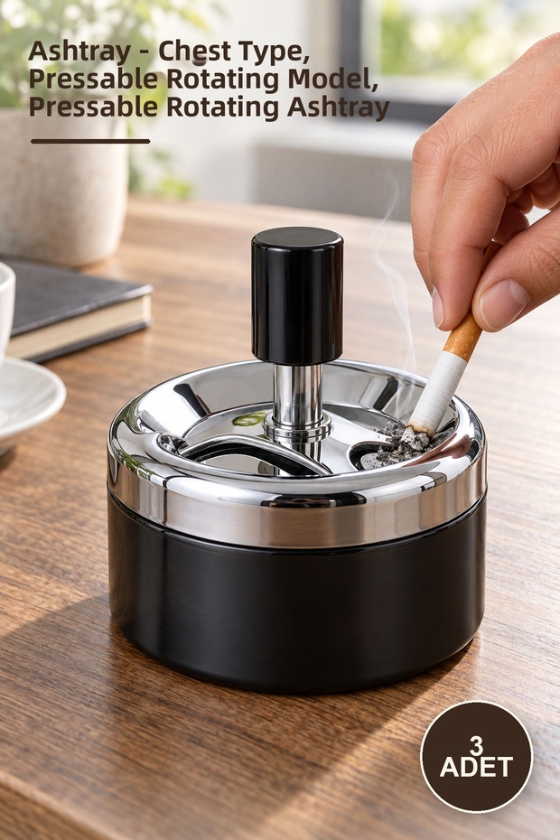 3 Pieces of Ashtray – Chest-Type Push-And-Turn Model, Push-And-Turn Ashtray
