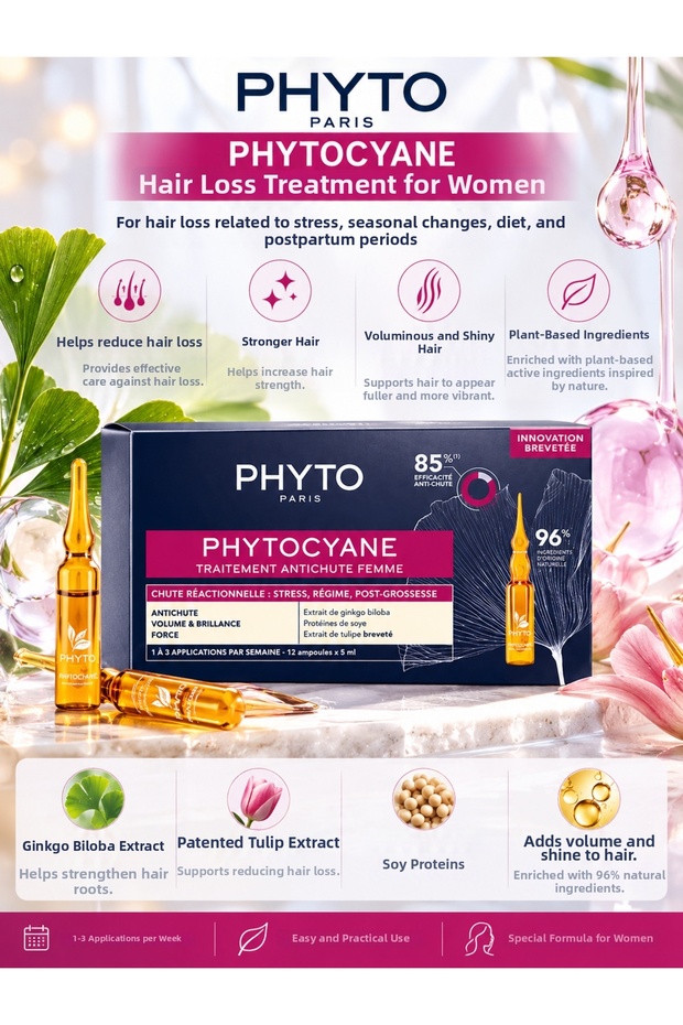 Phytocyane Women Periodic Hair Care Serum – Anti-Hair Loss Hair Care Cure – Set of 12 Ampoules