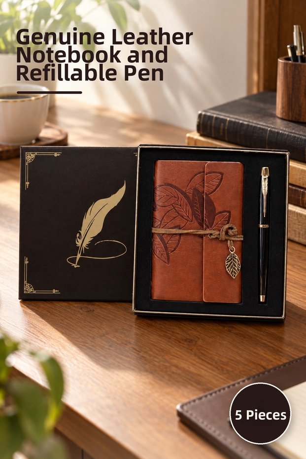 5 Pieces Wholesale Leather Notebook and Ballpoint Pen