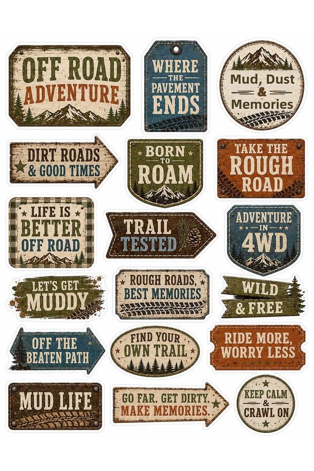 Off Road Adventure, 4Wd and Nature Adventure Themed Retro Decorative Multi-Sticker Set - Foil Sticker (22X30 cm)