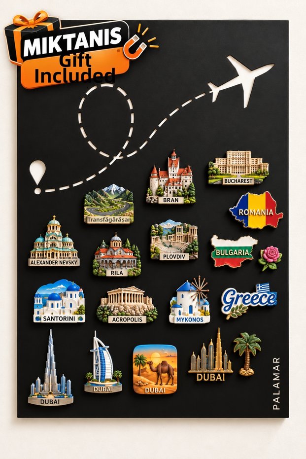 Turhan 50X70 cm Black Airplane Route Design Metal Magnet Clipboard (with Magnet Gift), Note and Photo Clipboard