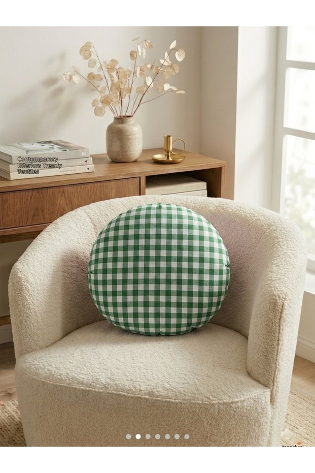 Round Gingham Throw Pillow - Filled Inside