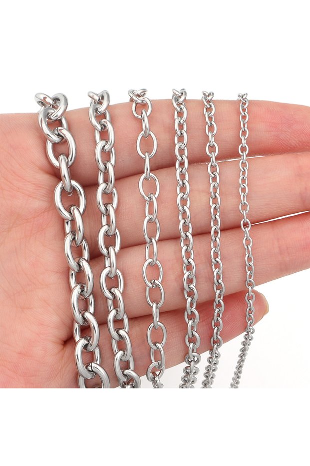 6X8mm steel 5 yard 5 yard/roll 3/4/5/7/8mm Stainless Steel Chains O-Shaped Bulk Link Chains Necklace