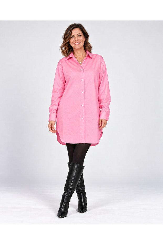 Women's 100% Cotton Oxford Mercerized Tunic Shirt Oversize Long Sleeve Casual Shirt