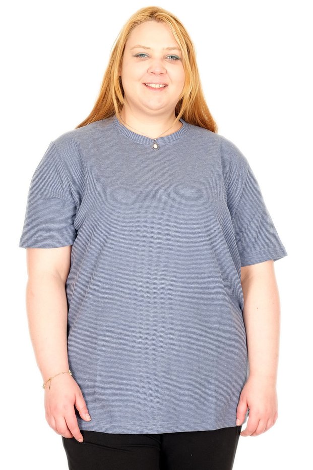 Mode XL Real Big Size Women's T-Shirt Waffle Textured 20033 Indigo
