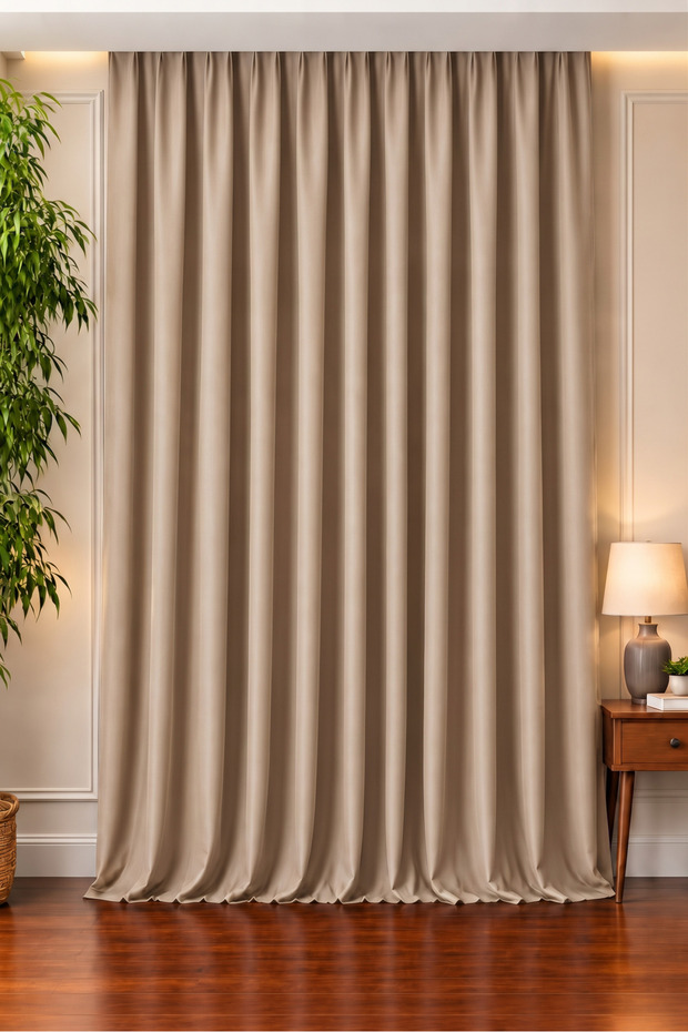 Custom Made Camel Hair Color Lightproof Blackout Thermal Insulated Sunshade Background Curtain Non-Pleated Flat Installation (W X L)