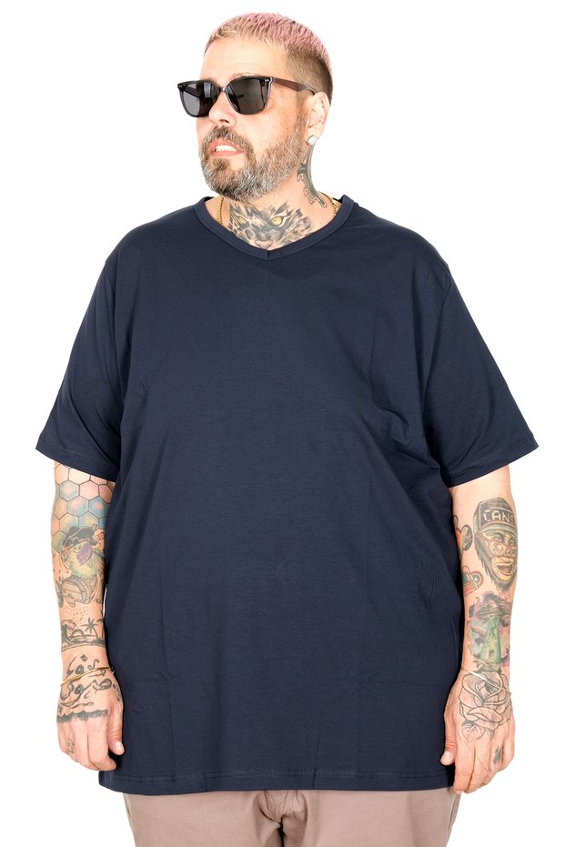 Big Size Men's T-Shirt Lycra V-Neck 20150 Navy Blue