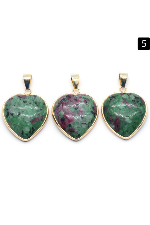 Epidote 1pc 24x25mm Heart Shaped Gold Color Wrapped Pendant Natural Stone Crystal Agate Charms for J