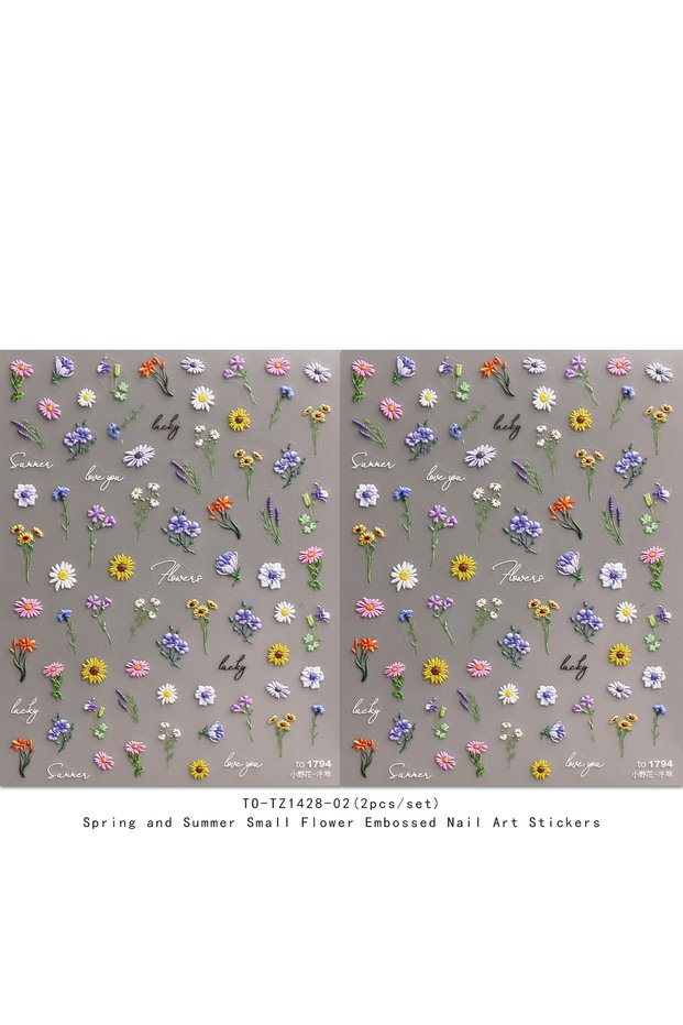 MULTI 2pcs Spring and Summer Small Flower Embossed Nail Art stickers, Easy to Apply for Nail Decorat