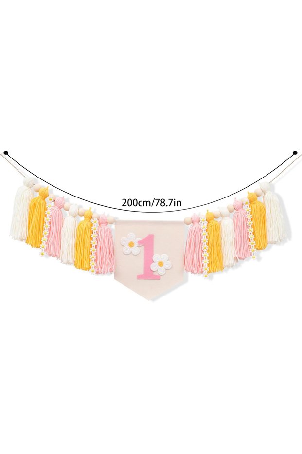 Pink 1pc 1st Birthday Daisy High Chair Banner Handmade Wooden Bead Tassel Garland Decoration First B