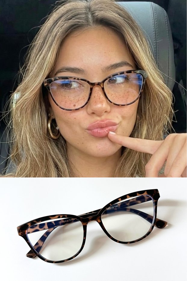 Kati̇e Cat Eye Leopard Blue Light Protected Transparent Glasses