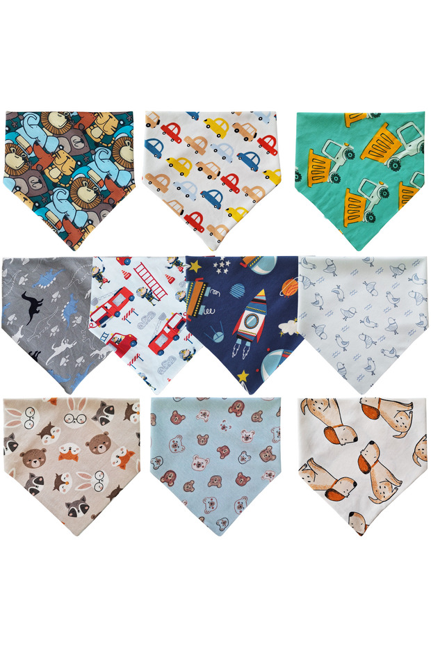 Triangle Scarf Combed Cotton Drool and Feeding Bib 10 Pieces