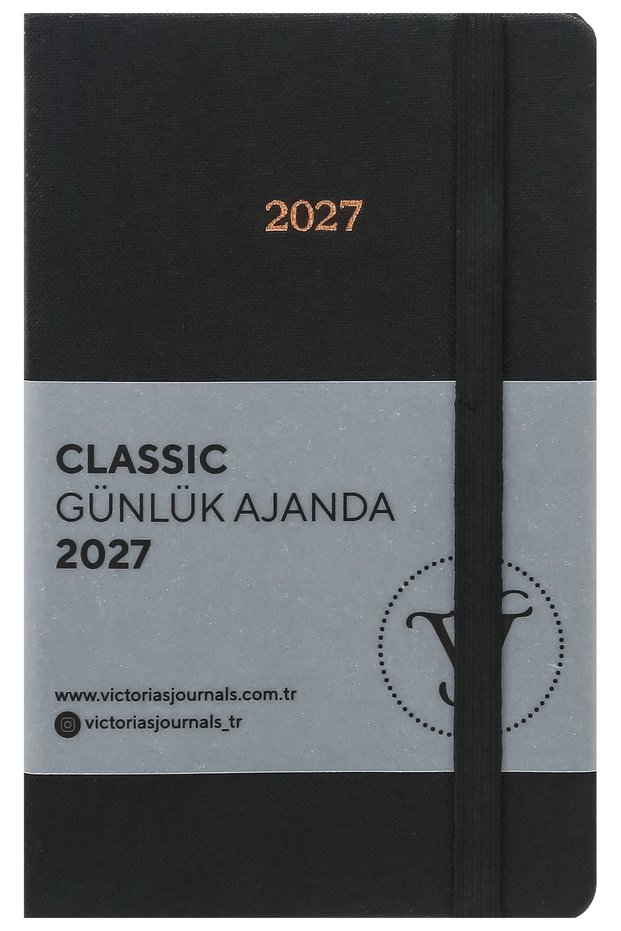 Classic 2027 Daily Planner – Linen Hard Cover, 9X14 Cm, Elastic, Pocket – Black