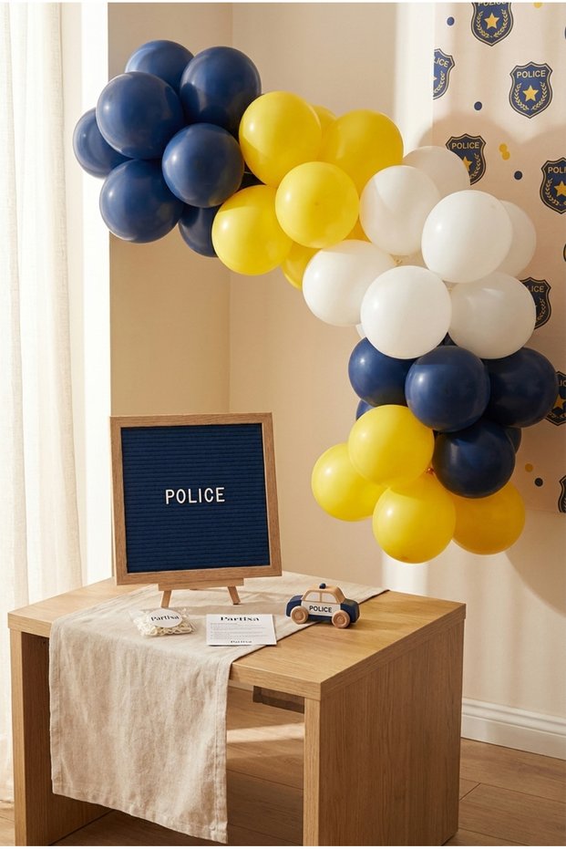Police Themed Birthday Decoration Classic Set Dark Blue Felt Letter Board Stand Balloon Chain Hand Pump Police Set