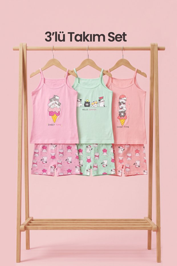 Girl's 3-Piece Cotton Athlete Boxer, Underwear Set Colorful Premium Daily Use (K500)