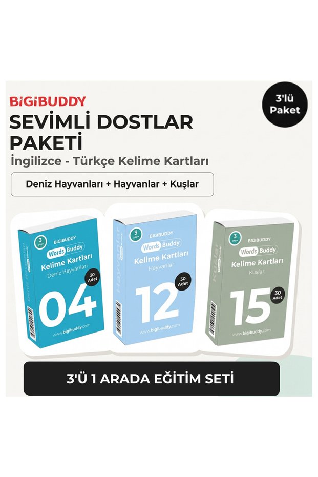 Wordsbuddy Turkish English Cute Friends Pack for Kids 90 Cards Set of 3 (Device Not Included)