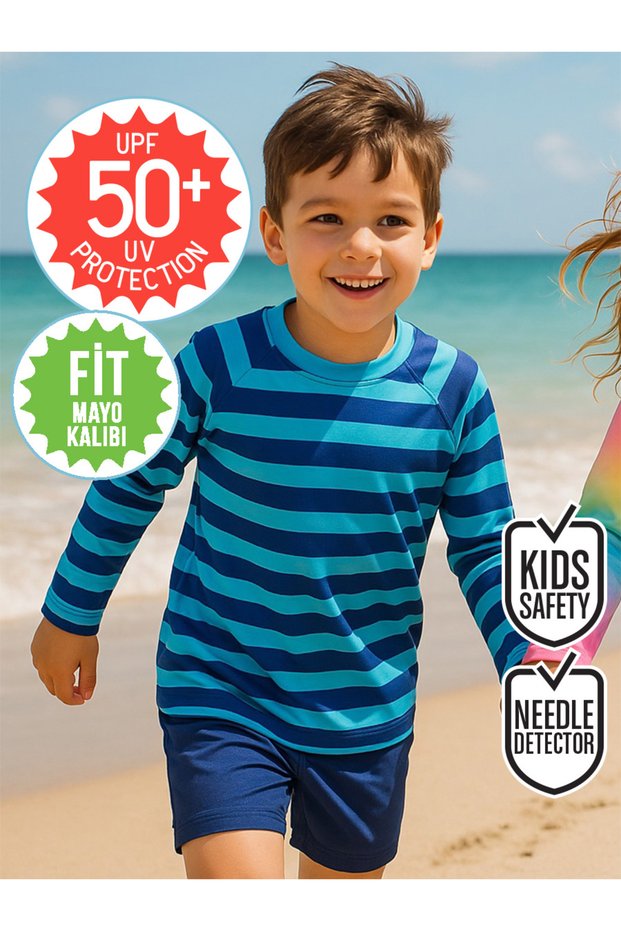 Uv Protection Striped Boys Swimwear T-Shirt
