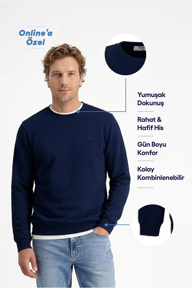 Crew Neck Regular Fit Cotton Basic Sweatshirt