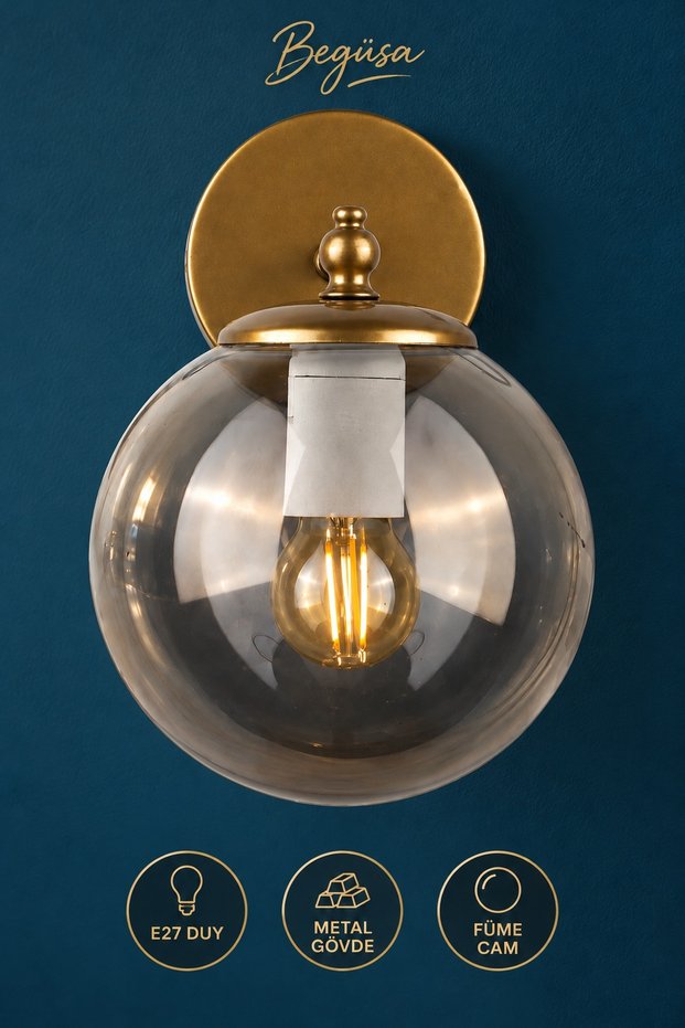 Rain Sconce Antique-Smoked Globe Glass, Modern Decorative Sconce, Globe Glass Wall Sconce, Decorative Wall Lighting, Living Room, Bedroom and Hallway Lighting