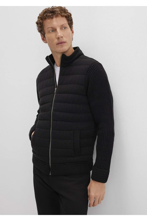 Zippered Black Knitwear Cardigan Slim Fit / Slim Fit 070697 -900
