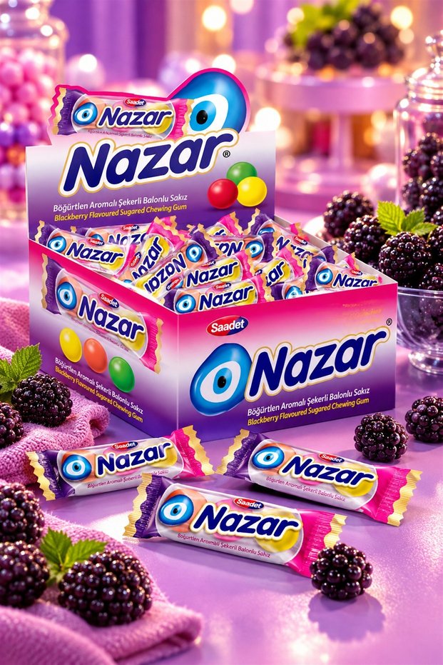 Nazar 3-Pack Chewing Gum 25 Pieces Blackberry Flavored Nostalgic Chewing Gum
