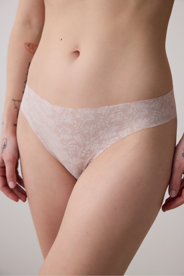 Invisible Laser Cut Lace Light Beige Slip Panties