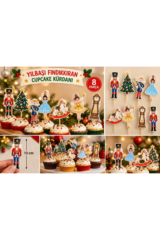 New Year Themed Nutcracker Ballerina Toothpick Cupcake Ornament 8 Pieces