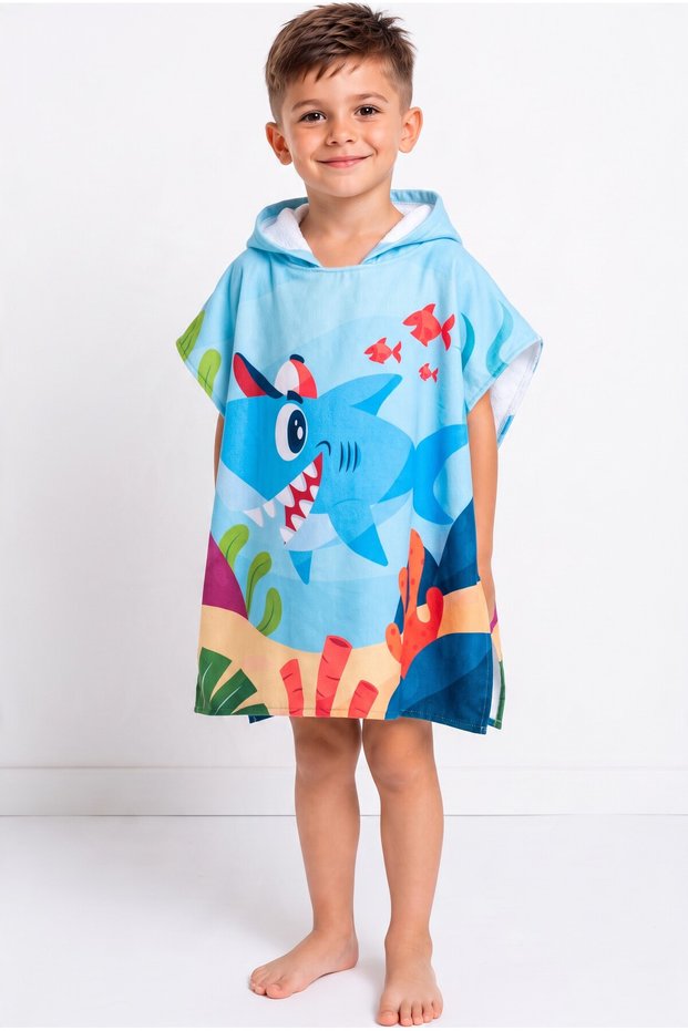 Unisex Children's Blue Bathrobe Towel Poncho