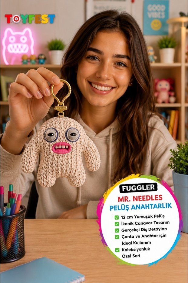 Fuggler Cream Knit Mr. Needles Plush Keychain Series 6 Original Zuru Collectible Bag Ornament 11.5 cm