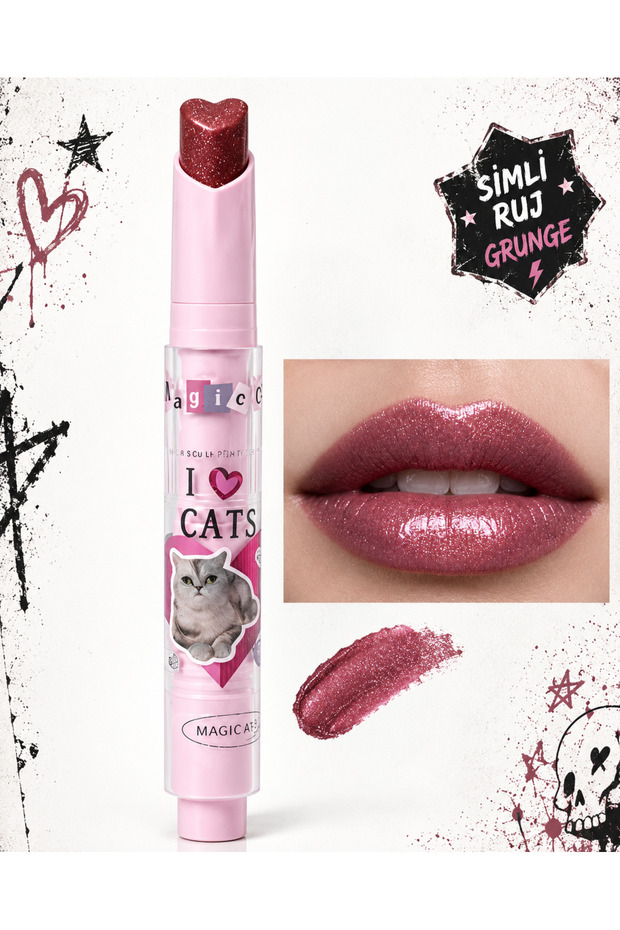 Silvery - Set of 2 Glossy Lipsticks with Heart Tips - Grunge & K-Beauty Series