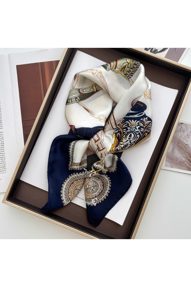70x70CM FJ77-27-3 Geometric Print Shawl Square Scarf for Women Satin High Quality Neckerchief Female