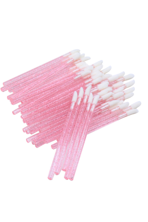glitter pink 50Pcs Disposable Crystal Lip Brush Lipstick Gloss Wands Eyelash Spoolies Lash Extension