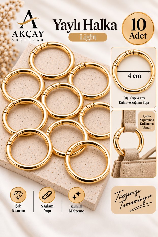 10 Pieces of Metal Spring Rings - Diameter: 4 cm