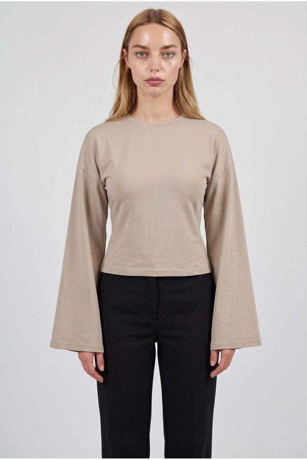 Women's mink crew neck waist-fitted women's spanish long sleeve blouse
