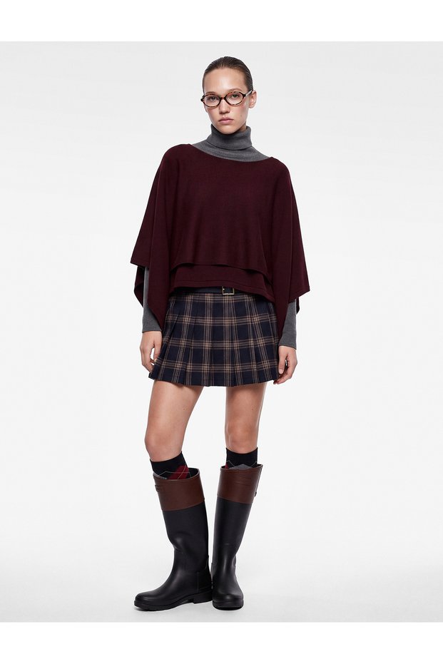 Knit Poncho Cape Sweater, Boat Neck, 3/4 Batwing Sleeve, Crop