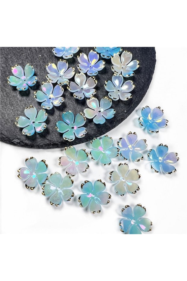Electroplated blue 50pcs/set 19MM Acrylic Cherry Blossoms Flower Beads Petals Charm Connectors Diy E