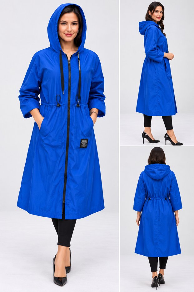 Raincoat with Long Hat and Pocket Detail Italian Water Resistant