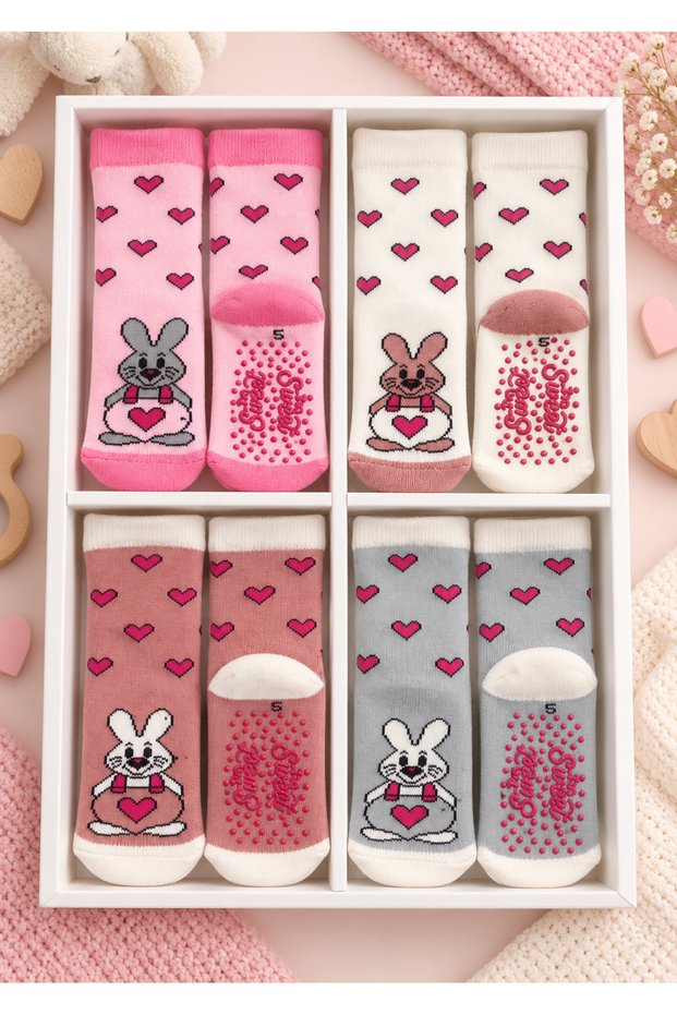 Towel Kids & Baby Socks / Premium / Non-Slip Sole / Rabbit Patterned