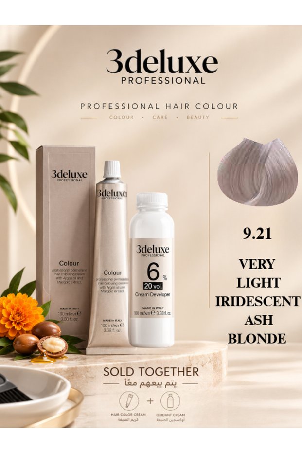 Hair Color Cream & Cream Developer 20 vol.(6%) β 100 ml Each Very Light Iridescent Ash Blonde 9.21