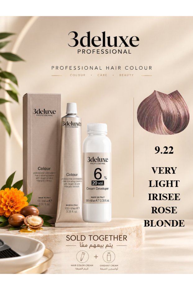 Hair Color Cream & Cream Developer 20 vol.(6%) β 100 ml Each Very Light Irisee Rose Blonde 9.22