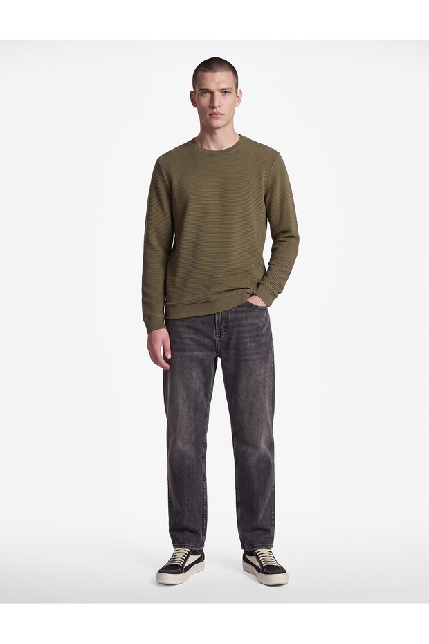Cotton Long Sleeve Textured Basic Crew Neck Sweatshirt