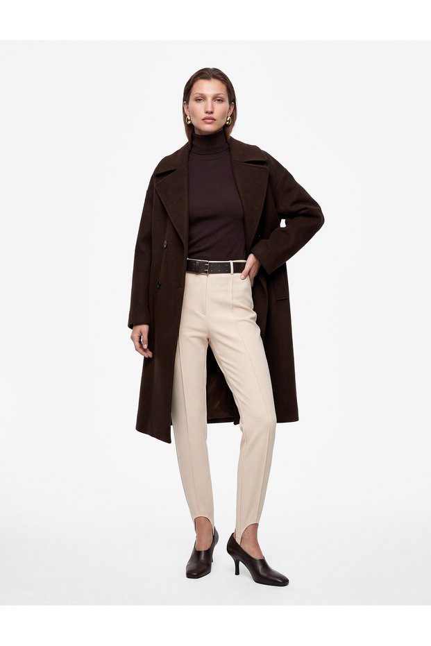 Ribbed Belted High Waist Pants with Foot Straps