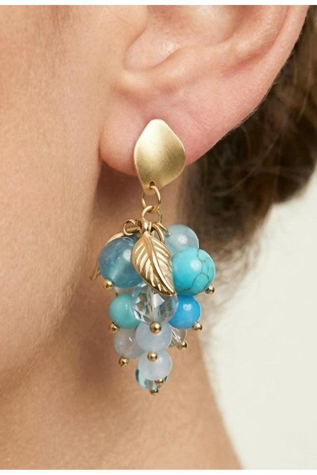 Natural Blue Quartz Stone Special Design Cluster Earrings
