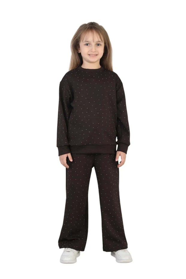Girl's Stoned Pajama Set Comfortable Fit Daily-Casual Set Two-Piece Set — Brown