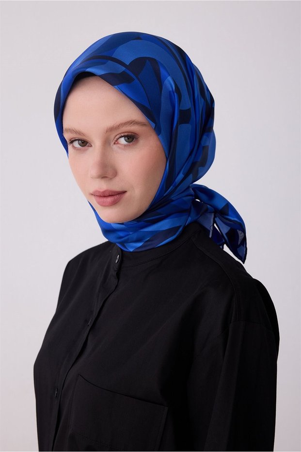 Tivil Pure Silk Scarf 4327 - 84 Saks Blue Abstract Pattern