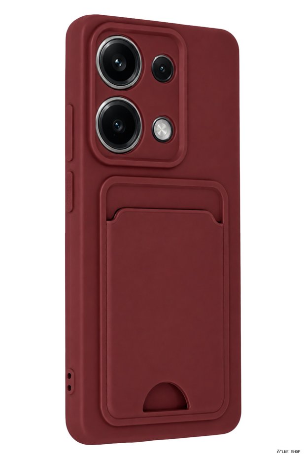 Ilkestor Newface Redmi Note 13 Pro 4g Case Kelvin Silicone with Business Card Holder (192836) - Claret Red
