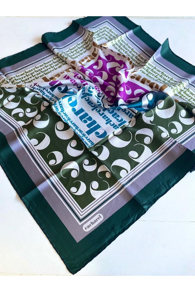Pure Tivil Silk Scarf 8387313 - 914 Green Slogan Pattern