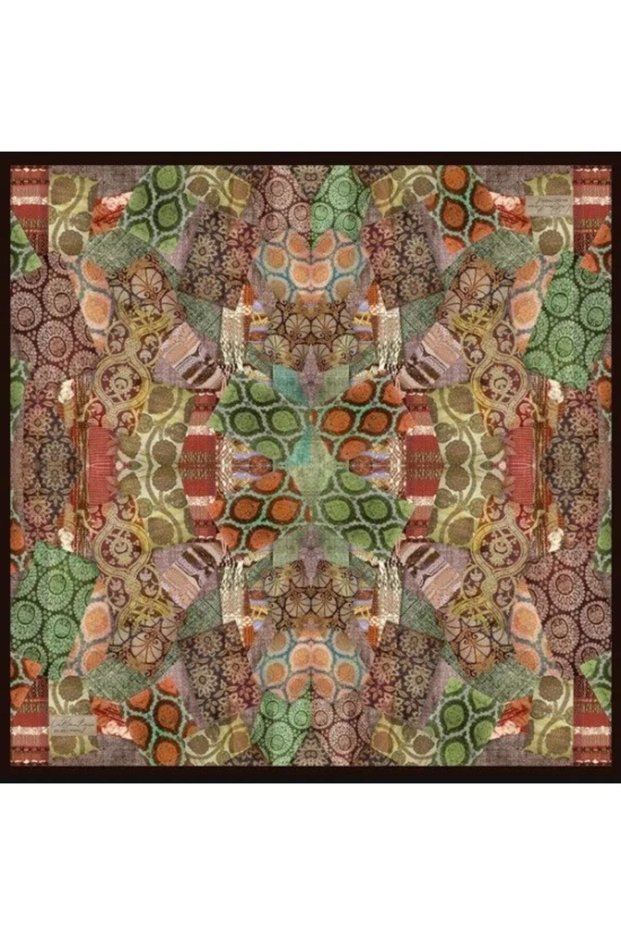 Pure Tivil Silk 2832 02 Green Tan Ethnic Pattern